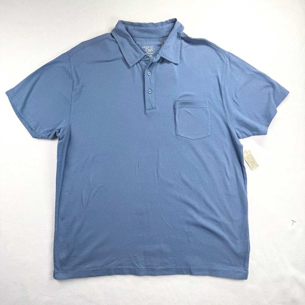 Article 365 Mens Washed Jersey Polo Shirt XL Moonlight Blue Cotton Collared